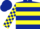 Dark blue, yellow hoops, checked sleeves