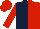 DARK BLUE and RED (halved), RED sleeves and cap