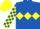 Royal Blue, Yellow triple diamond, checked sleeves, Yellow cap