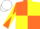 Orange and Yellow (quartered), diabolo on sleeves, White cap
