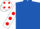 ROYAL BLUE, white sleeves, red spots, white cap, red spots