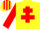 YELLOW, red cross of lorraine & sleeves, striped cap