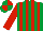 Emerald Green and Red stripes, Red sleeves, quartered cap