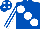 ROYAL BLUE, large white spots, striped sleeves, royal blue cap, white spots