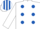 WHITE, royal blue spots, striped cap