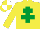 YELLOW, emerald green cross of lorraine, yellow & white quartered cap
