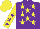 PURPLE, yellow stars, yellow sleeves, purple stars, yellow cap