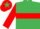 EMERALD GREEN, red hoop, red sleeves, red cap, emerald green star