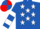 Royal Blue, White stars, hooped sleeves, Royal Blue and Red quartered cap