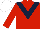 RED, dark blue chevron, white cap