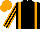 Black, Orange braces, striped sleeves, Orange cap