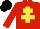 RED, yellow cross of lorraine, black cap