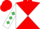 RED and WHITE diabolo, WHITE sleeves, EMERALD GREEN diamonds, RED cap