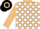 Fawn and White check, Fawn sleeves, White cap, Black hoop