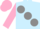 Light Blue, large Grey spots, Pink sleeves and cap