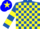 ROYAL BLUE & YELLOW CHECK, hooped sleeves, blue cap, yellow star