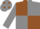 BROWN AND GREY QUARTERED, grey sleeves,grey cap, brown spots
