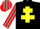 BLACK, yellow cross of lorraine, red & grey striped sleeves, grey & red striped cap