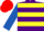 PURPLE & YELLOW HOOPS, royal blue sleeves, red cap