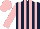 Dark blue and pink stripes, pink sleeves and cap
