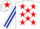 WHITE, red stars, white & dark blue striped sleeves, white cap, red star