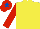 YELLOW, red sleeves, red cap, royal blue star