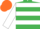 EMERALD GREEN & WHITE HOOPS, white sleeves, green armlet, orange cap