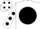 WHITE, black disc, black spots on sleeves, white cap, black spots