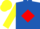 Royal Blue, Red diamond, Yellow sleeves and cap