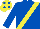 ROYAL BLUE, yellow sash, yellow cap, royal blue spots