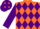 ORANGE & PURPLE DIAMONDS, purple sleeves, purple cap, orange diamonds