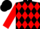 Black and red diamonds, red sleeves, black cap