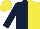 DARK BLUE and YELLOW (halved), DARK BLUE sleeves, YELLOW cap