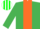 EMERALD GREEN, orange panel, green and white striped cap