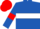 Royal Blue, White hoop, Royal Blue sleeves, Red armlets and cap