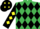 EMERALD GREEN & BLACK DIAMONDS, black sleeves, yellow diamonds, black cap, yellow diamonds