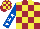 MAROON & YELLOW CHECK, royal blue sleeves, white stars, maroon & yellow check cap