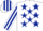 WHITE, dark blue stars, striped sleeves & cap
