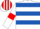 White, Royal Blue hoops, White sleeves, Red armlets, White and Red striped cap
