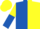 ROYAL BLUE & YELLOW HALVED, sleeves reversed, yellow cap