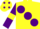 Yellow, large Purple spots, Purple sleeves, Yellow armlets, Yellow cap, Purple spots