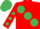 Red, large Emerald Green spots, spots on sleeves, Emerald Green cap