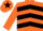 Orange, black chevrons, orange sleeves and cap with black star