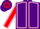 Purple, Pink seams, Red sleeves, Pink seams, Purple and Red hooped cap