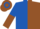 Royal Blue and Brown (halved), halved sleeves, hooped cap