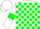 White and green check, White sleeves, Green armlets, White cap