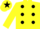 YELLOW, black spots, black star on cap