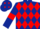 Dark blue and red diamonds, dark blue sleeves, red armlets and diamonds on cap