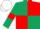 Dark green and red (quartered), dark green sleeves, red armlets, white cap