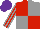 RED & GREY QUARTERED, striped sleeves, purple cap